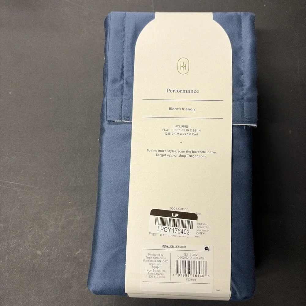Full 400 Thread Count Performance Flat Sheet Metallic Blue Threshold Cotton 0574